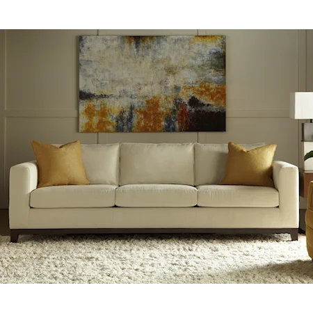 Contemporary 90" Sofa with Exposed Wood Base